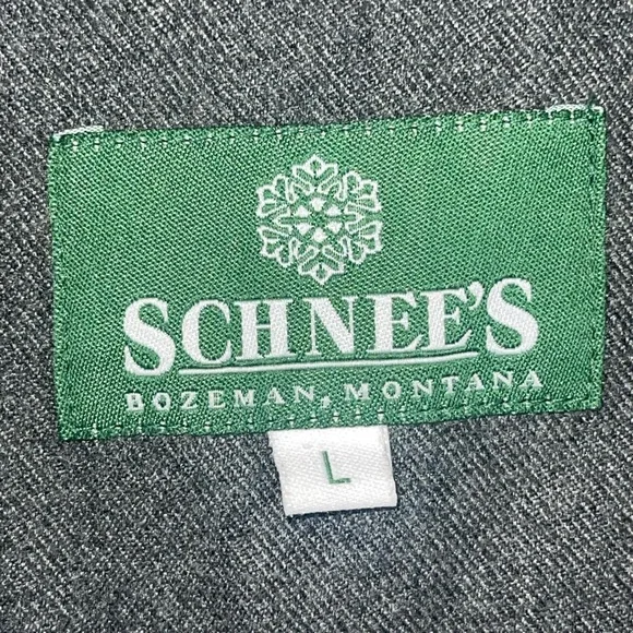 Schnees rifleman flannel shacket in grey w/leather trim collar. Size large GUC - Picture 10 of 11